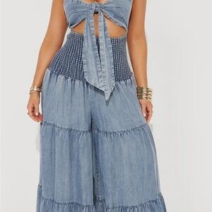 Women's Blue Denim Flare Jumpsuit